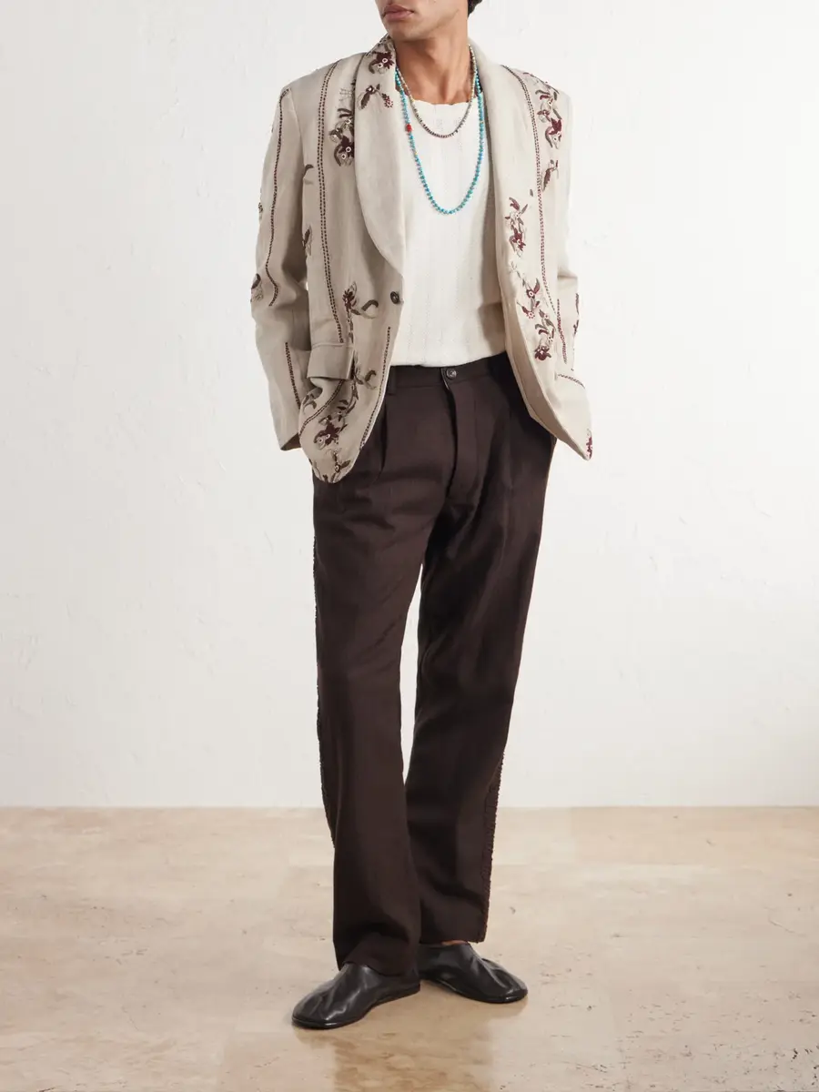 Kartik Research Bead-Embellished Embroidered Shawl-Collar Linen Blazer - Men | Thumbnail 2