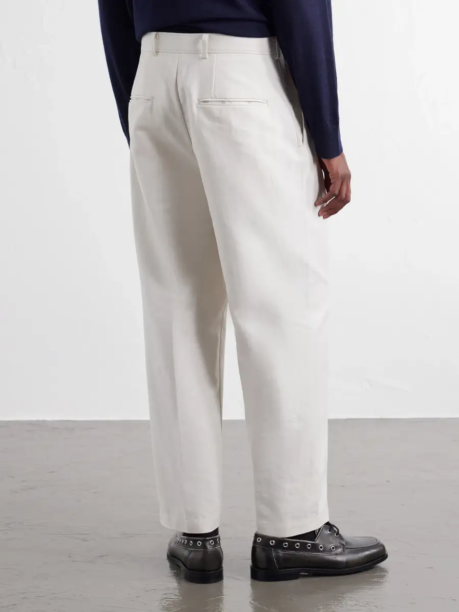ATON Pleated Tapered Cotton Trousers - Men | Thumbnail 4