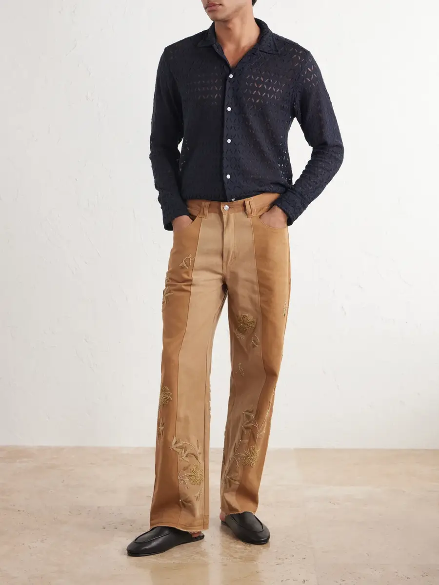 Kartik Research Zardozi Bead-Embellished Embroidered Panelled Cotton-Canvas Trousers - Men | Thumbnail 2 Kartik Research Zardozi Bead-Embellished Embroidered Panelled Cotton-Canvas Trousers - Men | Thumbnail 2