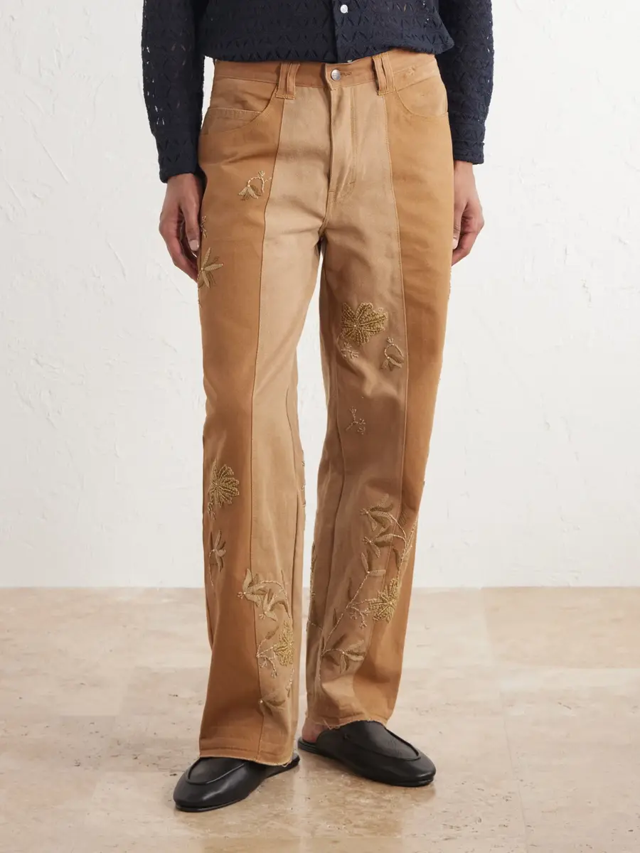 Kartik Research Zardozi Bead-Embellished Embroidered Panelled Cotton-Canvas Trousers - Men | Thumbnail 3 Kartik Research Zardozi Bead-Embellished Embroidered Panelled Cotton-Canvas Trousers - Men | Thumbnail 3