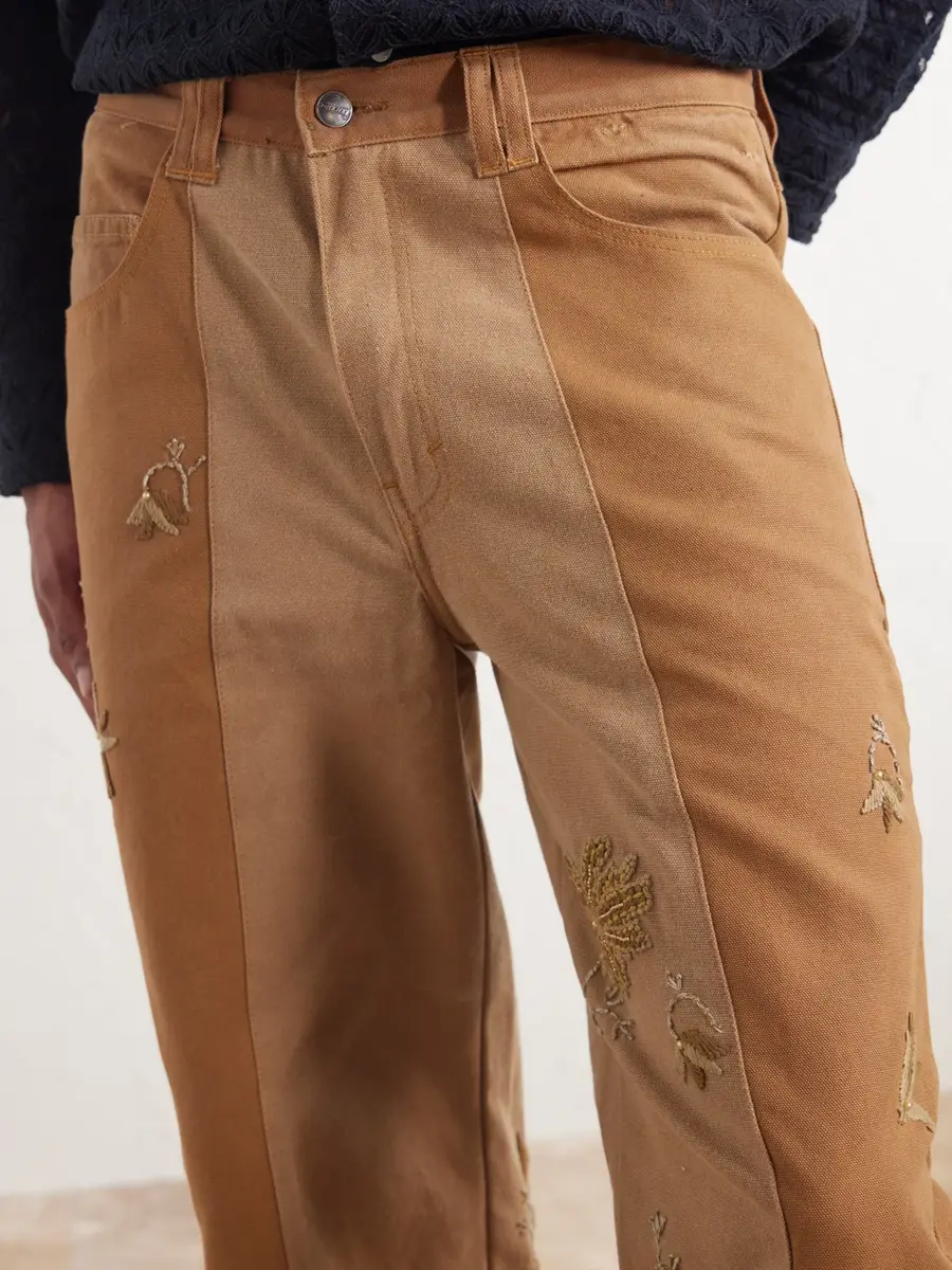 Kartik Research Zardozi Bead-Embellished Embroidered Panelled Cotton-Canvas Trousers - Men | Thumbnail 5 Kartik Research Zardozi Bead-Embellished Embroidered Panelled Cotton-Canvas Trousers - Men | Thumbnail 5