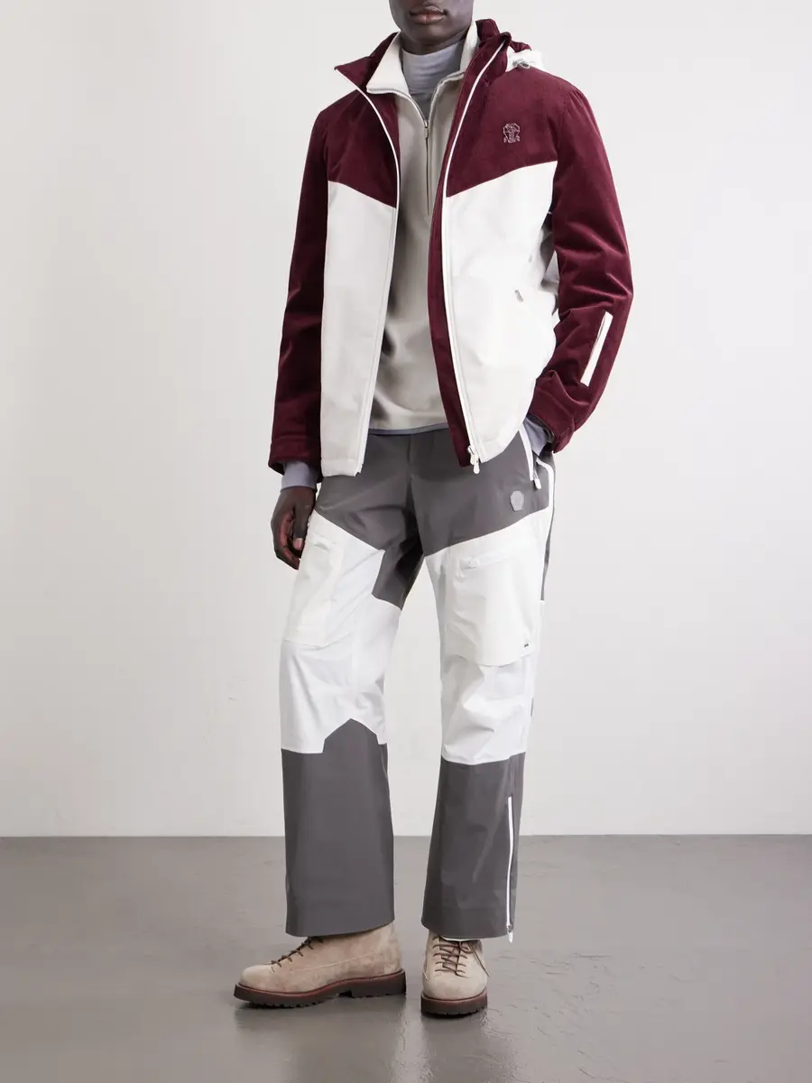 Brunello Cucinelli Logo-Embroidered Paneled Cotton-Corduroy Hooded Ski Jacket - Men | Thumbnail 2 Brunello Cucinelli Logo-Embroidered Paneled Cotton-Corduroy Hooded Ski Jacket - Men | Thumbnail 2