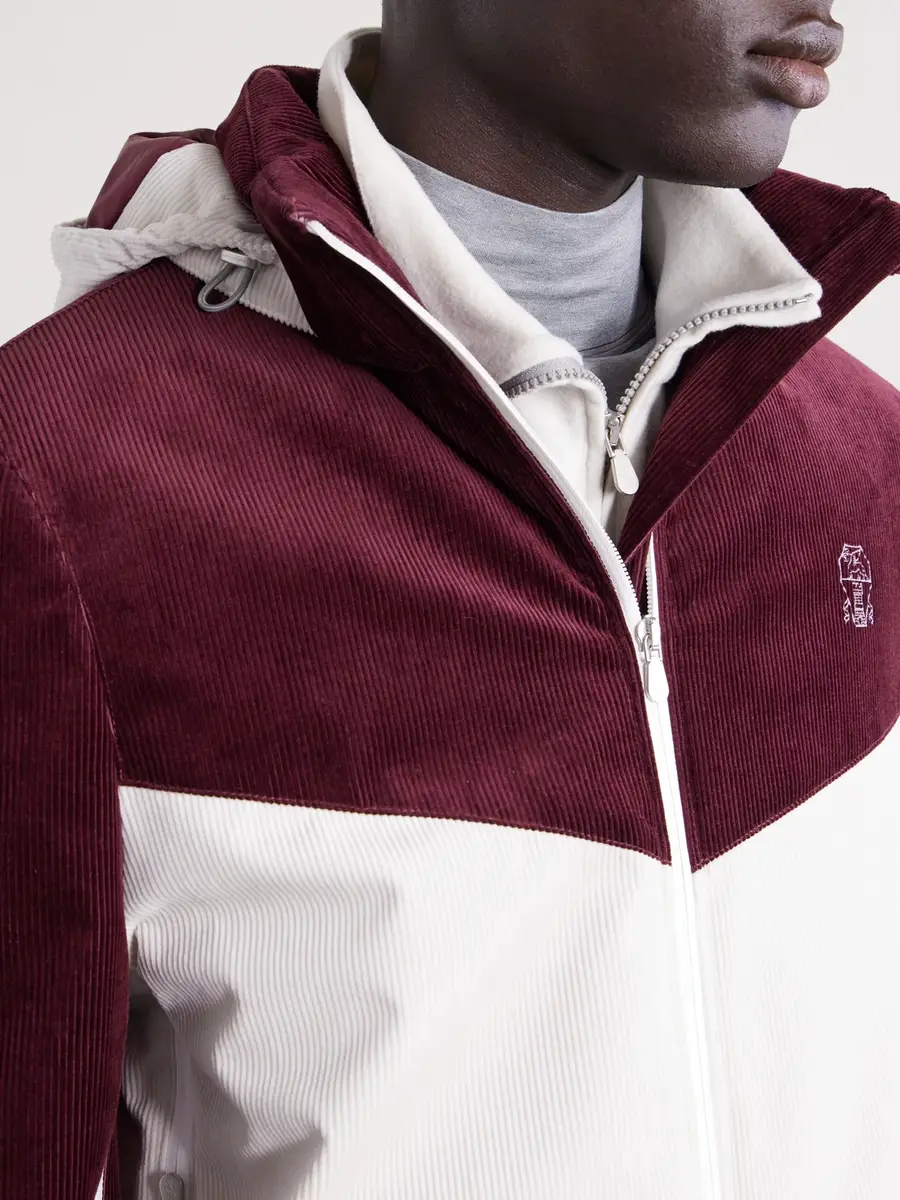 Brunello Cucinelli Logo-Embroidered Paneled Cotton-Corduroy Hooded Ski Jacket - Men | Thumbnail 3 Brunello Cucinelli Logo-Embroidered Paneled Cotton-Corduroy Hooded Ski Jacket - Men | Thumbnail 3