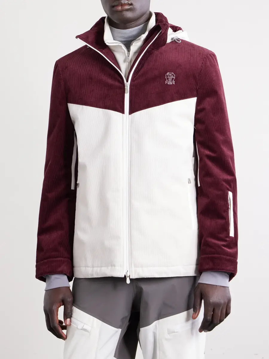 Brunello Cucinelli Logo-Embroidered Paneled Cotton-Corduroy Hooded Ski Jacket - Men | Thumbnail 4 Brunello Cucinelli Logo-Embroidered Paneled Cotton-Corduroy Hooded Ski Jacket - Men | Thumbnail 4