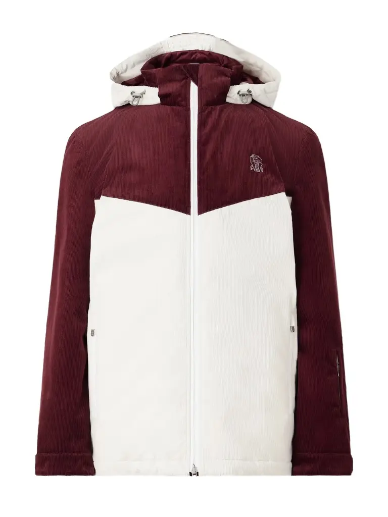 Brunello Cucinelli Logo-Embroidered Paneled Cotton-Corduroy Hooded Ski Jacket - Men