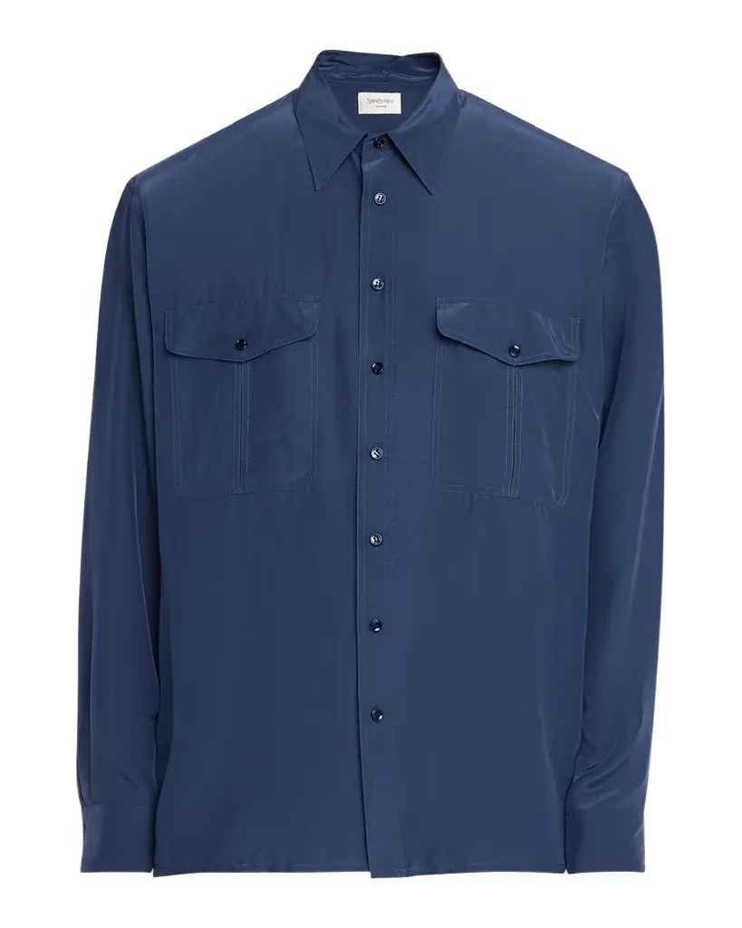 Saint Laurent Men's Viscose and Silk Double-Pocket Button-Down Shirt