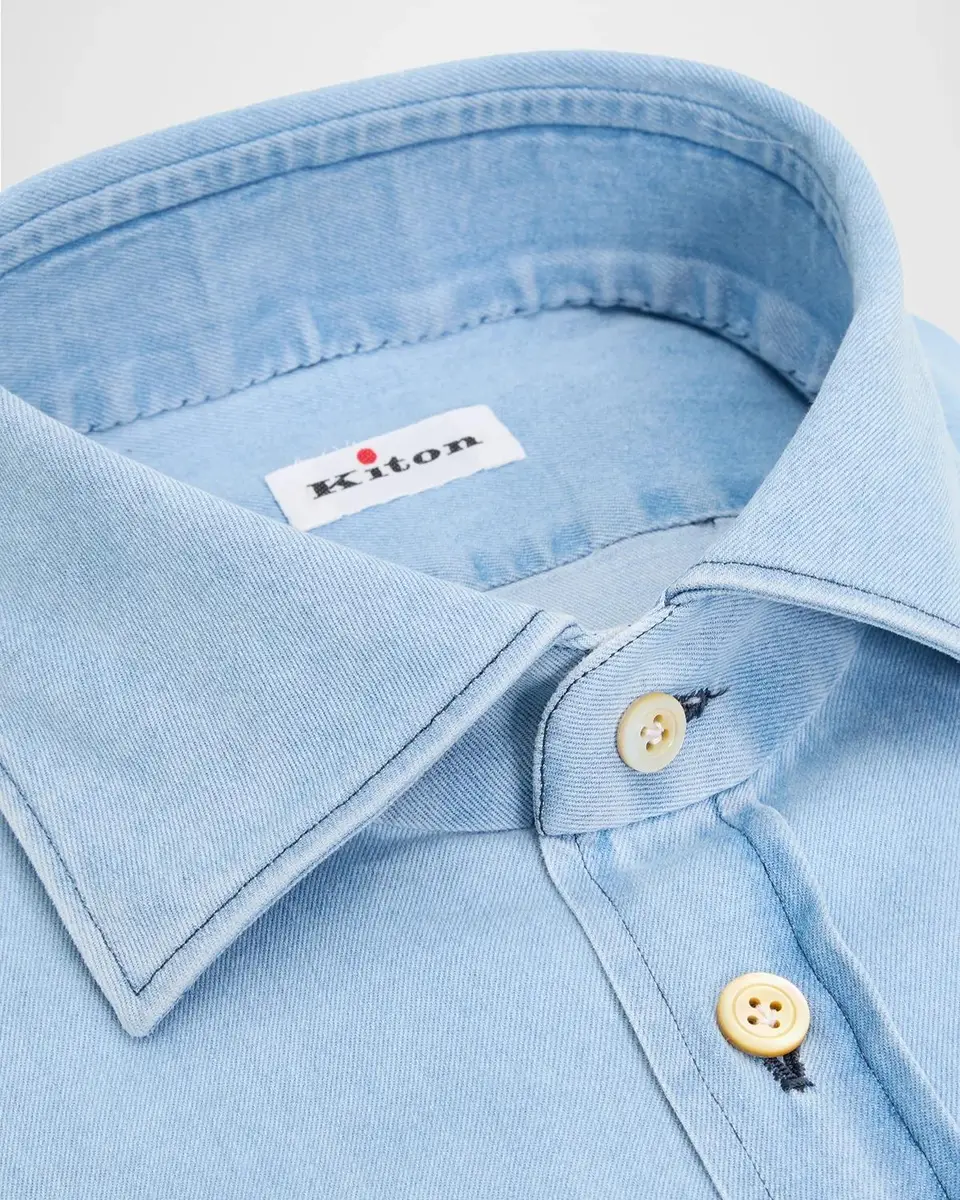 Kiton Men's Chambray Button-Front Shirt | Thumbnail 2 Kiton Men's Chambray Button-Front Shirt | Thumbnail 2