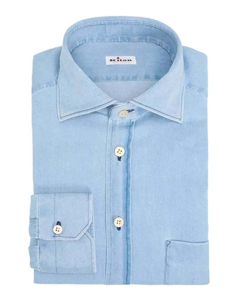 Kiton Men's Chambray Button-Front Shirt