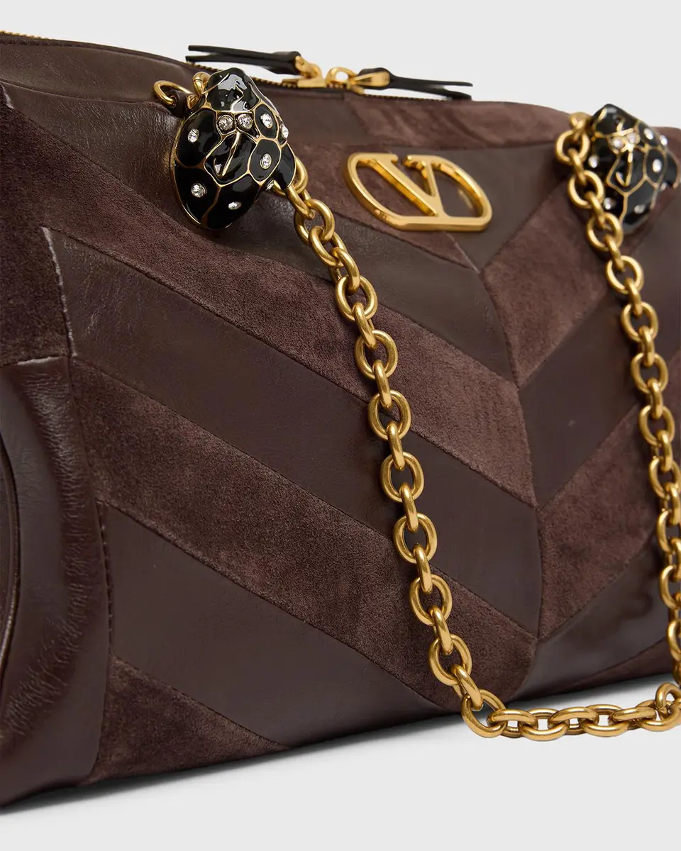Valentino Garavani Panthea Medium Chevron Leather & Suede Shoulder Bag | Thumbnail 4
