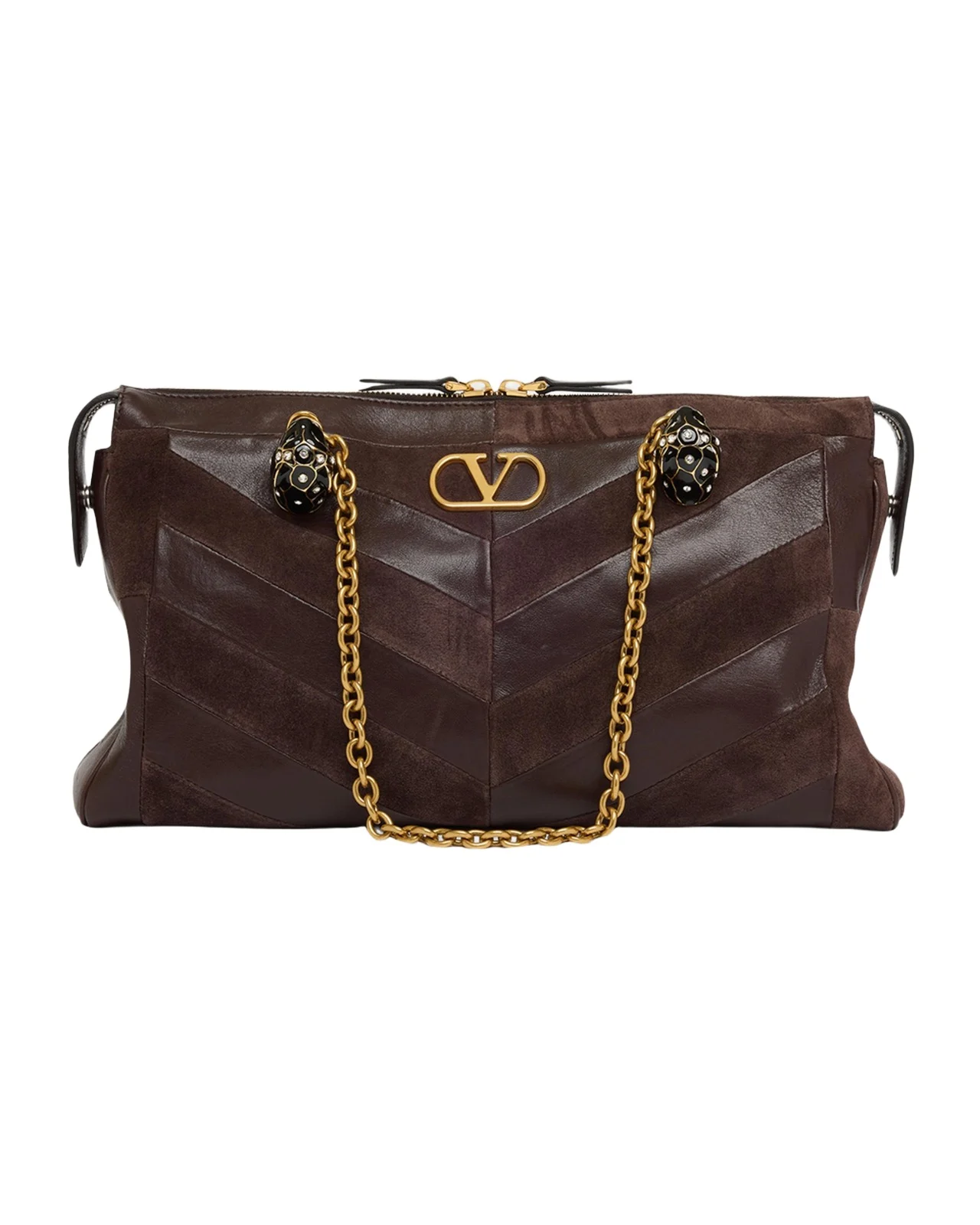 Panthea Medium Chevron Leather & Suede Shoulder Bag