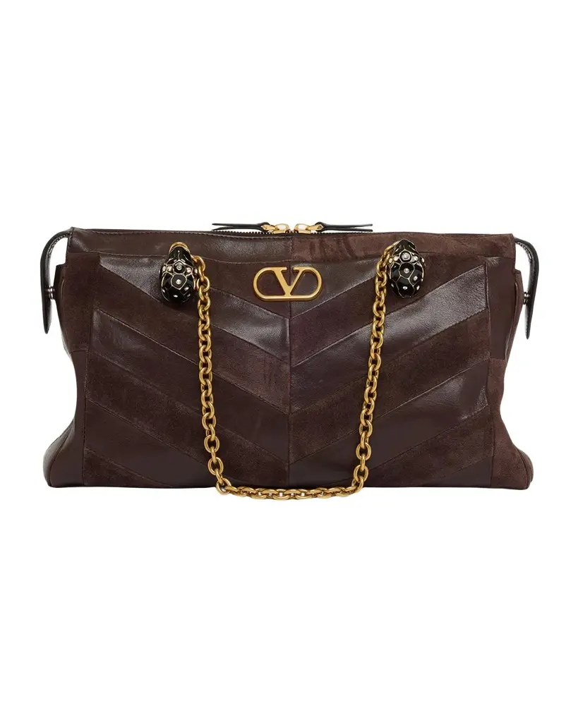 Panthea Medium Chevron Leather & Suede Shoulder Bag Panthea Medium Chevron Leather & Suede Shoulder Bag