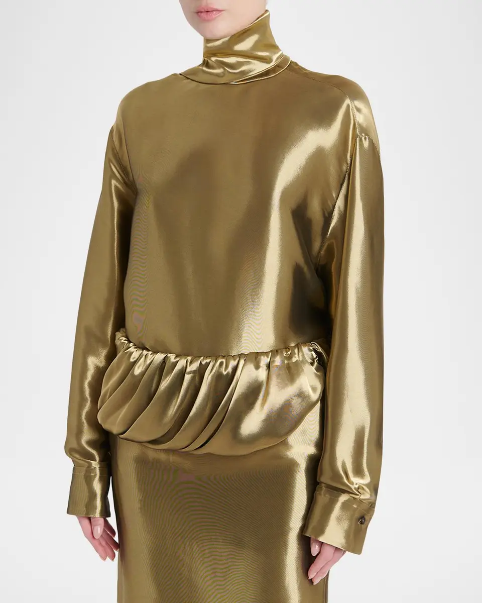 Ferragamo Metallic Wool Draped Turtleneck Shirt | Thumbnail 4 Ferragamo Metallic Wool Draped Turtleneck Shirt | Thumbnail 4