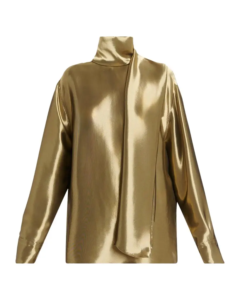 Metallic Wool Draped Turtleneck Shirt