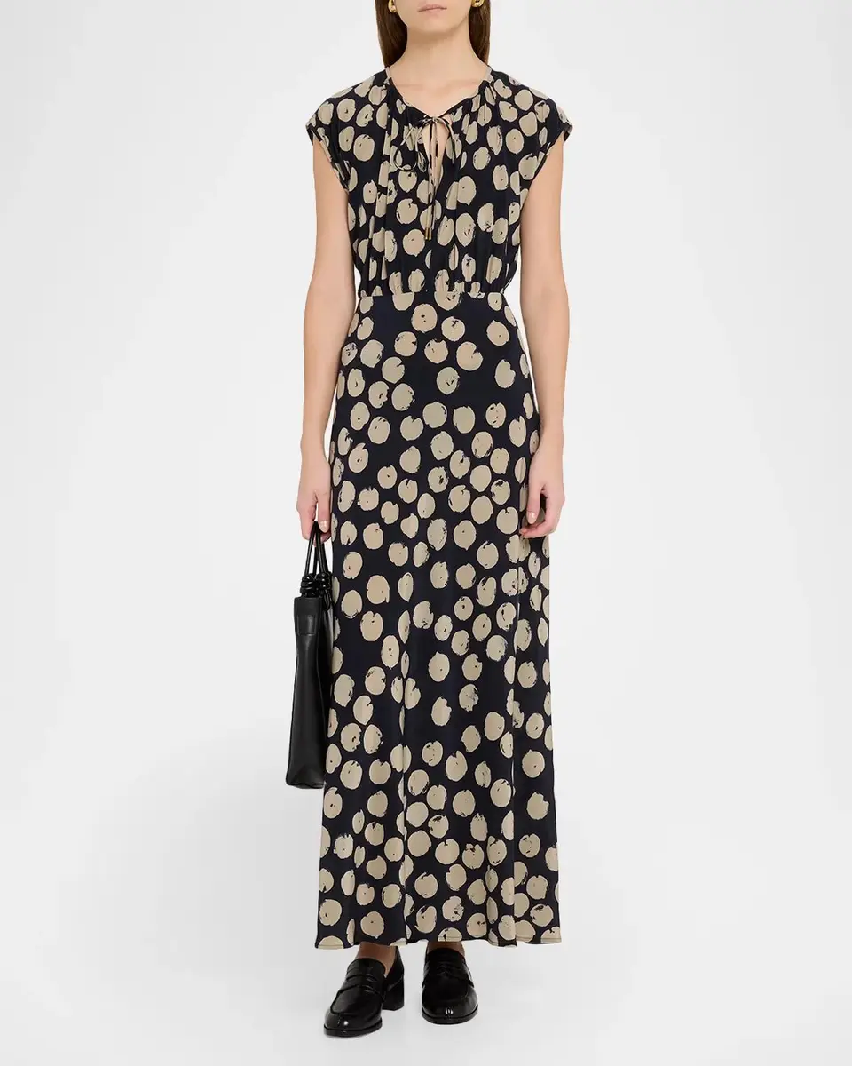 Max Mara Cap-Sleeve Dot-Print Silk Belted Maxi Dress | Thumbnail 2