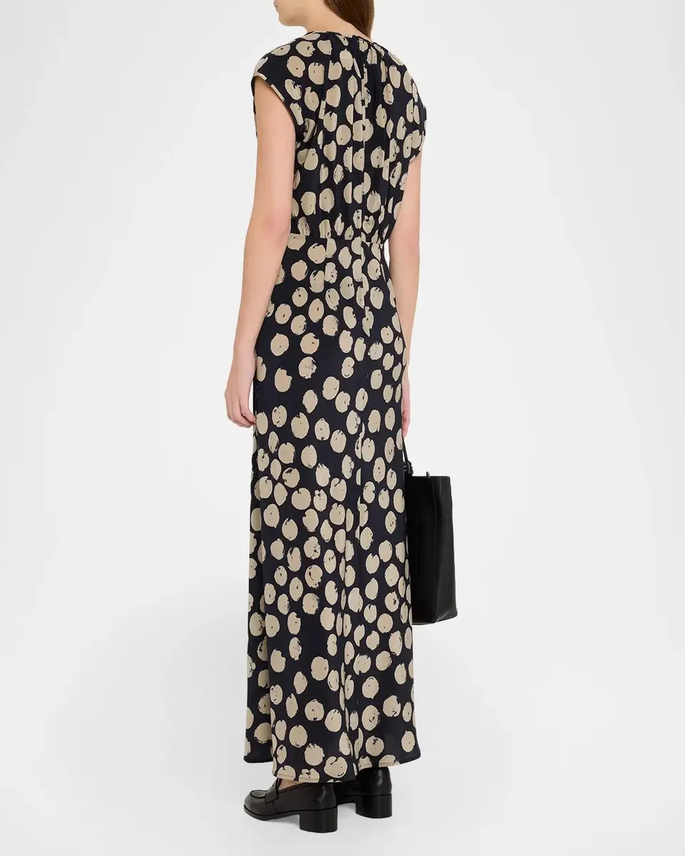 Max Mara Cap-Sleeve Dot-Print Silk Belted Maxi Dress | Thumbnail 3