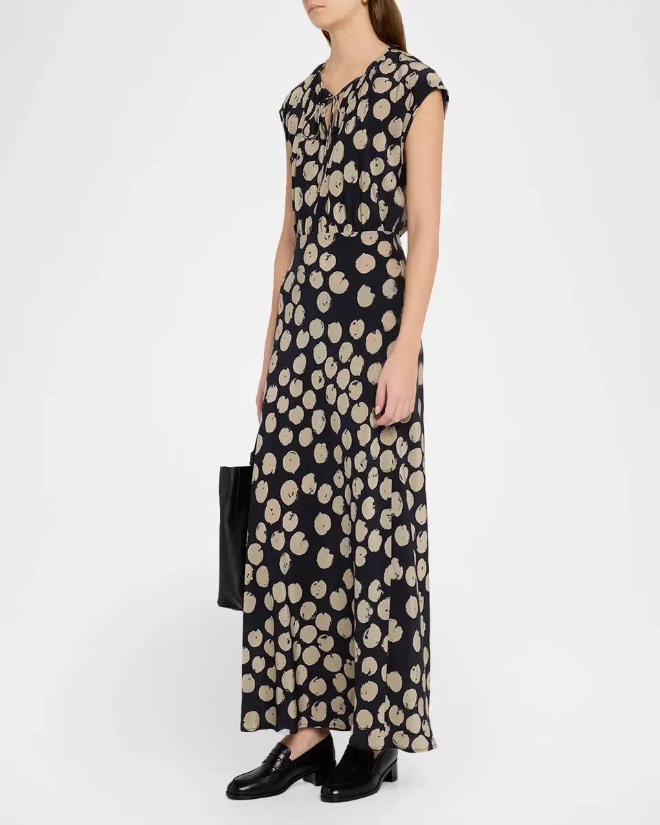 Max Mara Cap-Sleeve Dot-Print Silk Belted Maxi Dress | Thumbnail 4