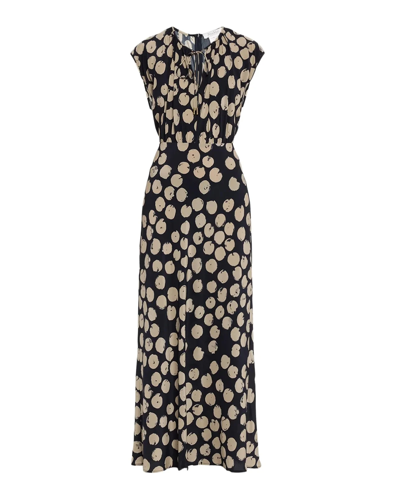 Max Mara Cap-Sleeve Dot-Print Silk Belted Maxi Dress