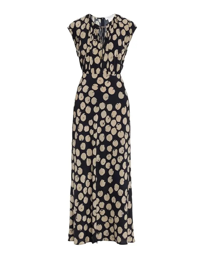 Max Mara Cap-Sleeve Dot-Print Silk Belted Maxi Dress