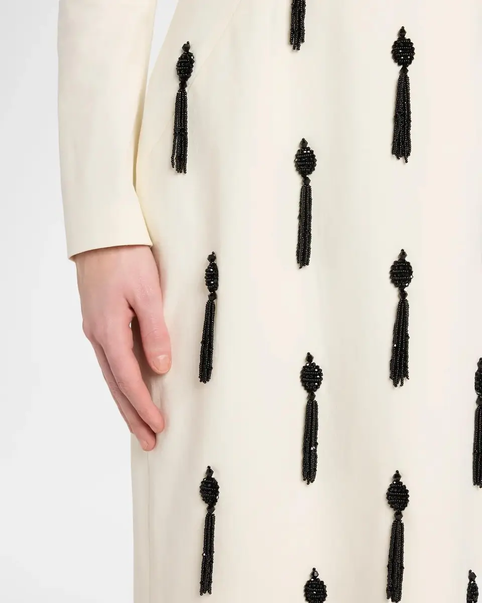 Lela Rose Tassel Embroidered Stretch Cotton Off-The-Shoulder Column Dress | Thumbnail 5 Lela Rose Tassel Embroidered Stretch Cotton Off-The-Shoulder Column Dress | Thumbnail 5