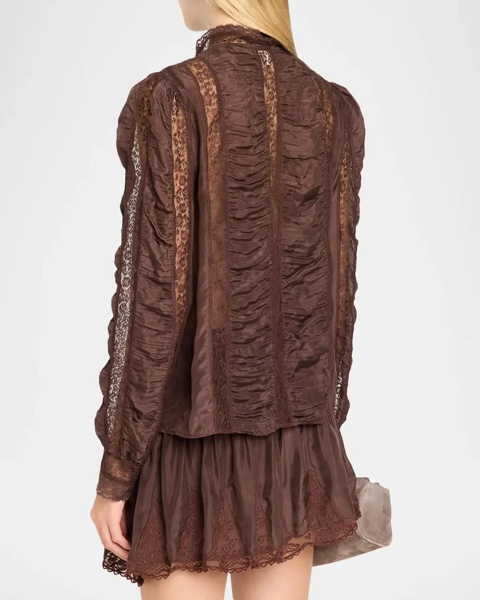LoveShackFancy Jacque Lace-Trim Ruched Silk Top | Thumbnail 3 LoveShackFancy Jacque Lace-Trim Ruched Silk Top | Thumbnail 3