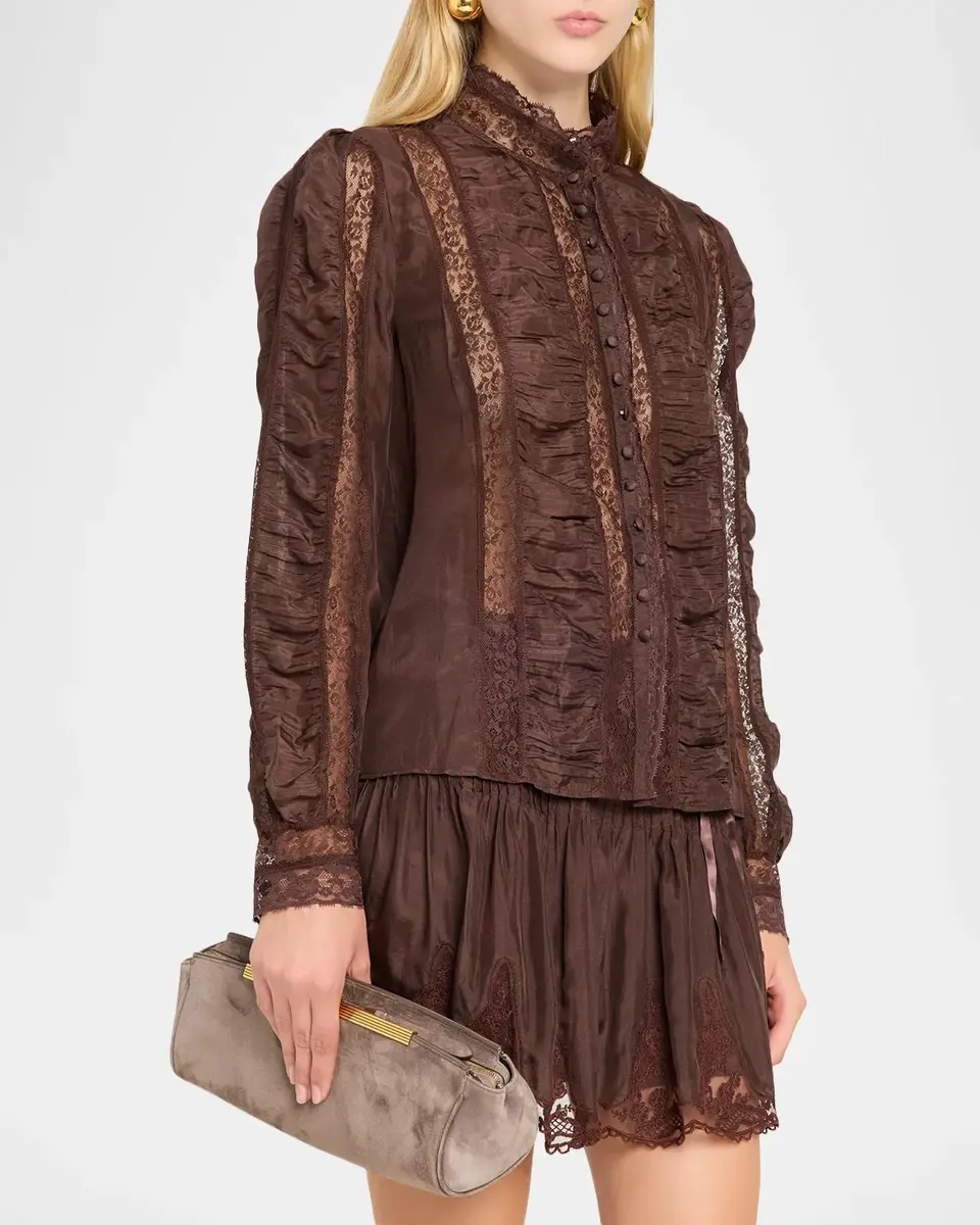 LoveShackFancy Jacque Lace-Trim Ruched Silk Top | Thumbnail 4 LoveShackFancy Jacque Lace-Trim Ruched Silk Top | Thumbnail 4