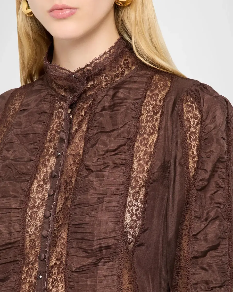 LoveShackFancy Jacque Lace-Trim Ruched Silk Top | Thumbnail 5 LoveShackFancy Jacque Lace-Trim Ruched Silk Top | Thumbnail 5