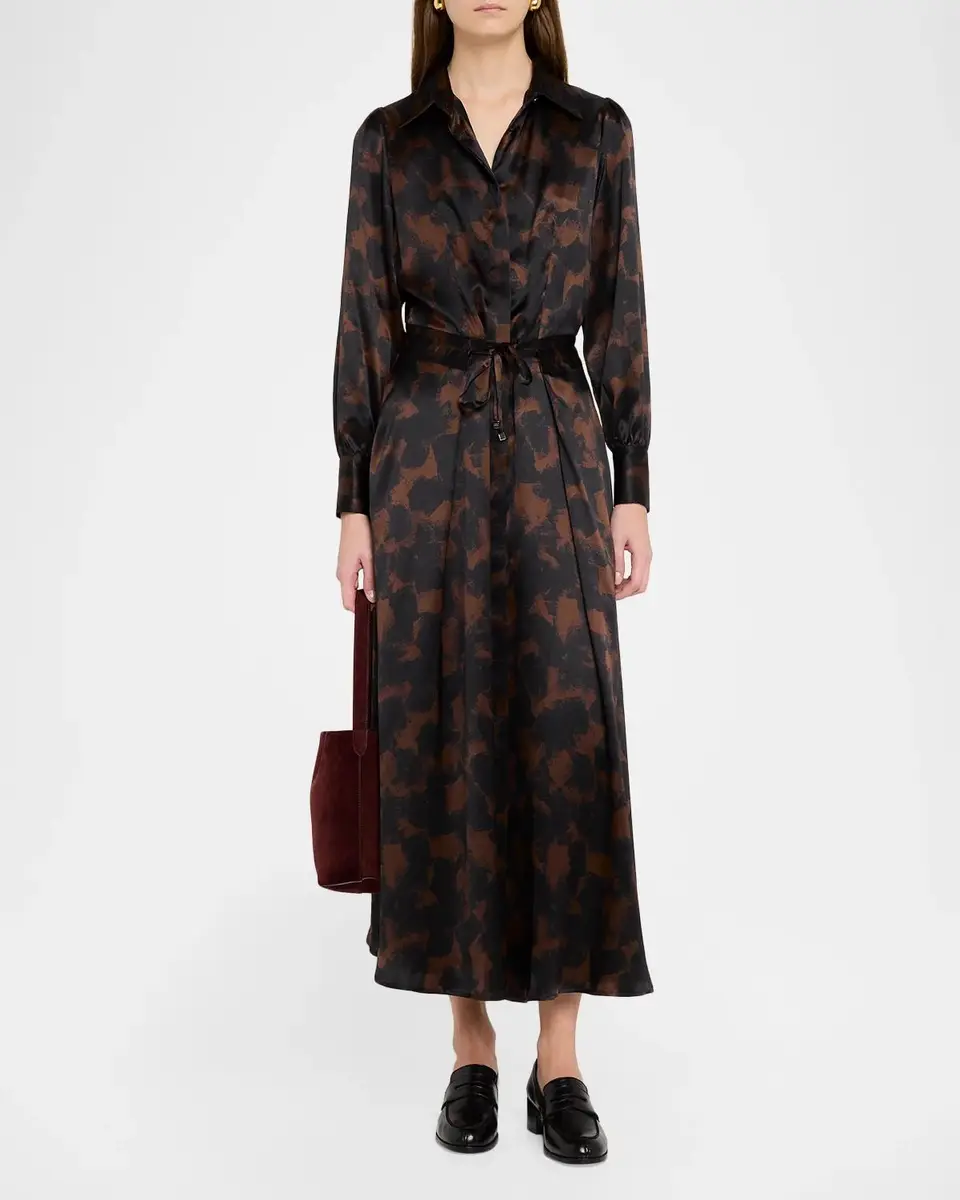 Kiton Long-Sleeve Abstract-Print Silk Coulisse Midi Shirtdress | Thumbnail 2 Kiton Long-Sleeve Abstract-Print Silk Coulisse Midi Shirtdress | Thumbnail 2