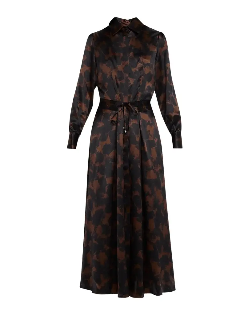 Kiton Long-Sleeve Abstract-Print Silk Coulisse Midi Shirtdress