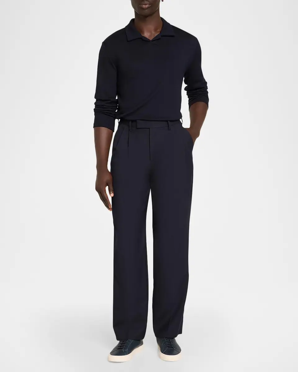 Vince Men's Wool Interlock Long-Sleeve Polo Shirt | Thumbnail 2