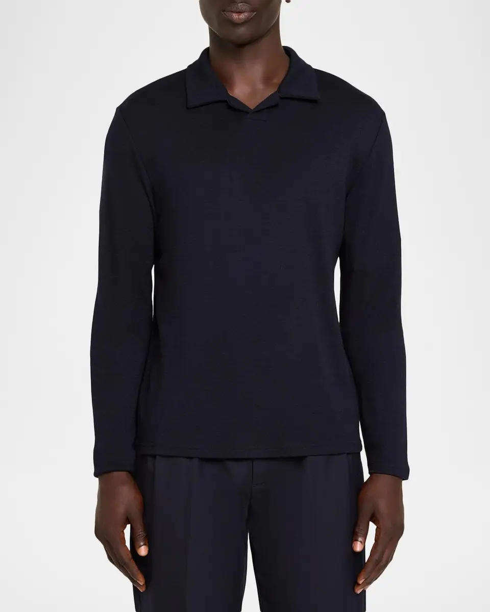 Vince Men's Wool Interlock Long-Sleeve Polo Shirt | Thumbnail 4