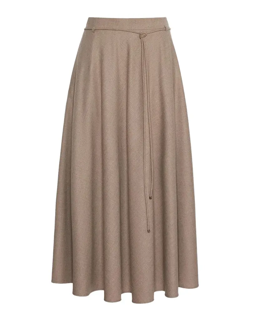 Cashmere Belted Midi Skirt