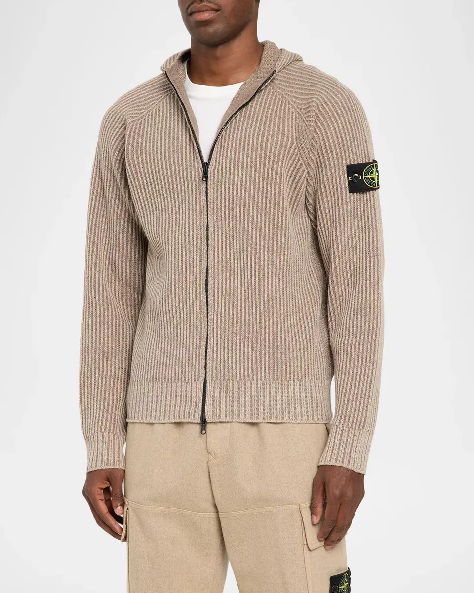 Stone Island Men's Ribbed Full-Zip Hoodie | Thumbnail 4 Stone Island Men's Ribbed Full-Zip Hoodie | Thumbnail 4