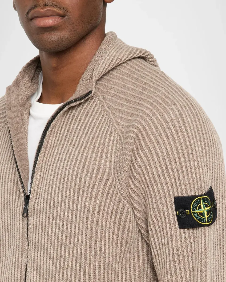 Stone Island Men's Ribbed Full-Zip Hoodie | Thumbnail 5 Stone Island Men's Ribbed Full-Zip Hoodie | Thumbnail 5
