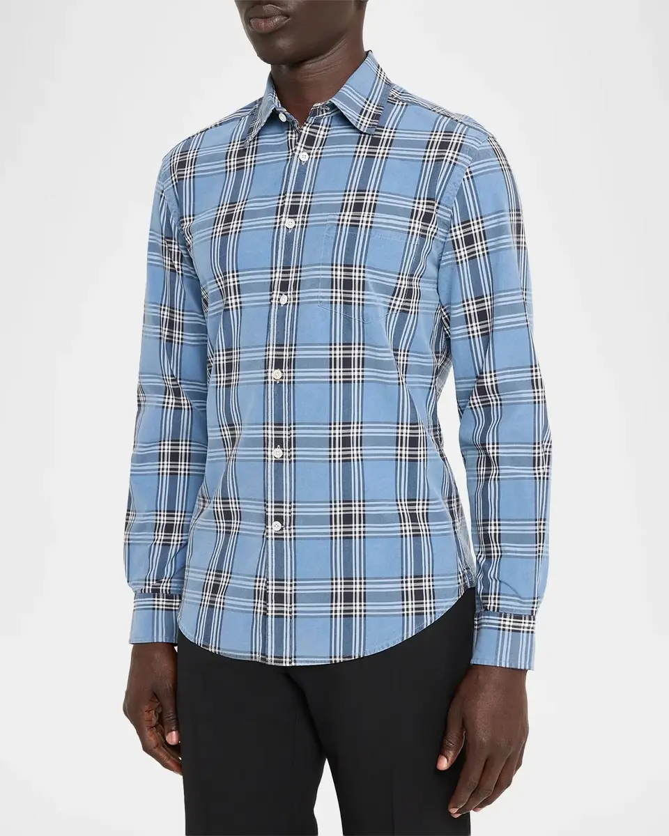 dunhill Men's Sea Island Cotton Plaid Button-Front Shirt | Thumbnail 4 dunhill Men's Sea Island Cotton Plaid Button-Front Shirt | Thumbnail 4
