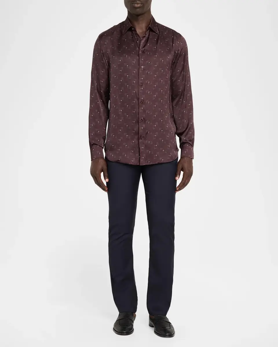 Emporio Armani Men's Overlapping Square Silk Button-Front Shirt | Thumbnail 2 Emporio Armani Men's Overlapping Square Silk Button-Front Shirt | Thumbnail 2