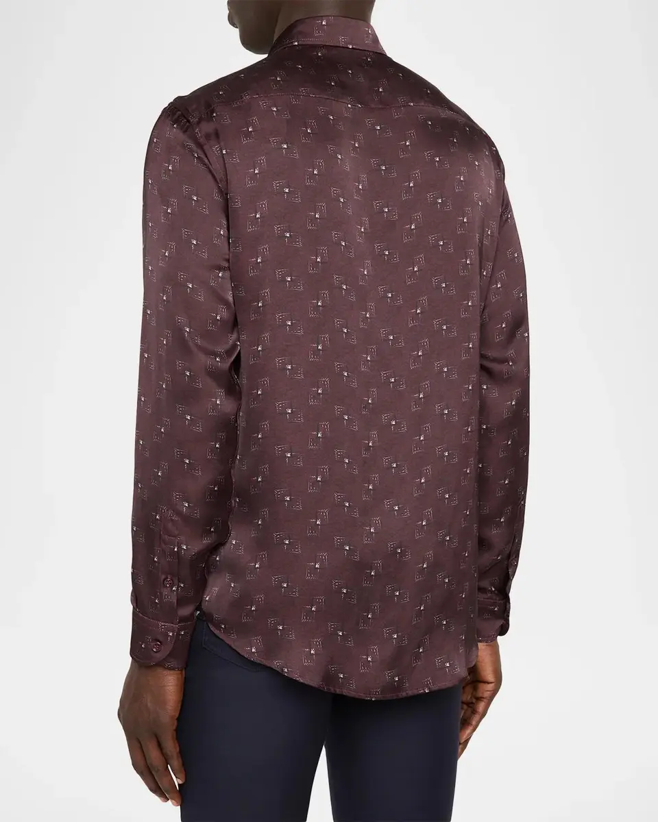 Emporio Armani Men's Overlapping Square Silk Button-Front Shirt | Thumbnail 3 Emporio Armani Men's Overlapping Square Silk Button-Front Shirt | Thumbnail 3