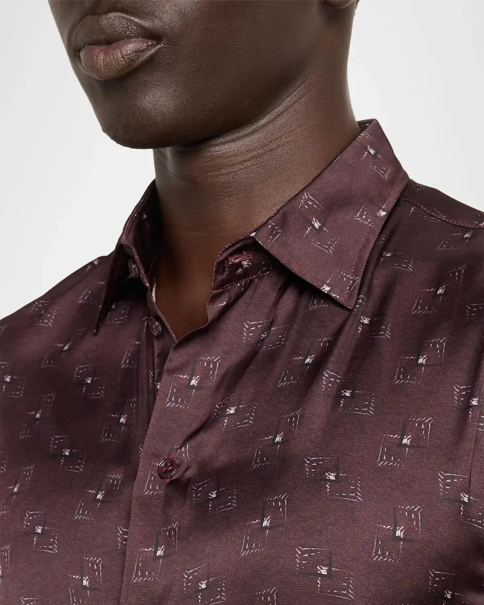 Emporio Armani Men's Overlapping Square Silk Button-Front Shirt | Thumbnail 5 Emporio Armani Men's Overlapping Square Silk Button-Front Shirt | Thumbnail 5