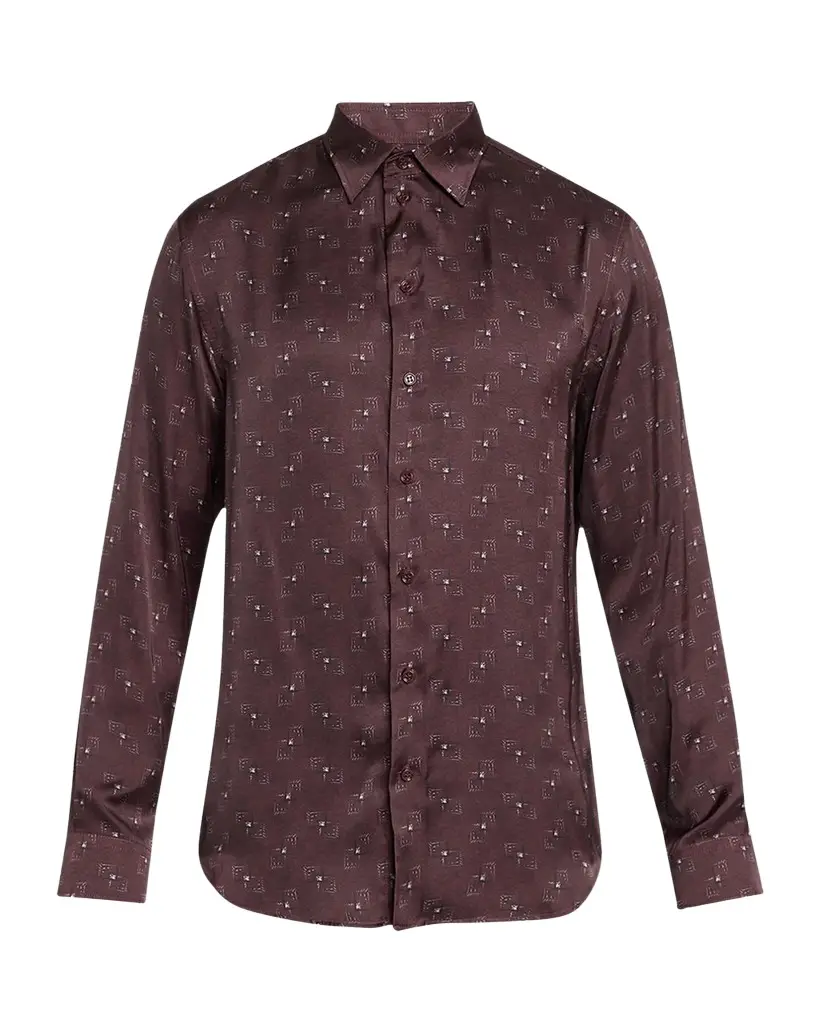 Emporio Armani Men's Overlapping Square Silk Button-Front Shirt