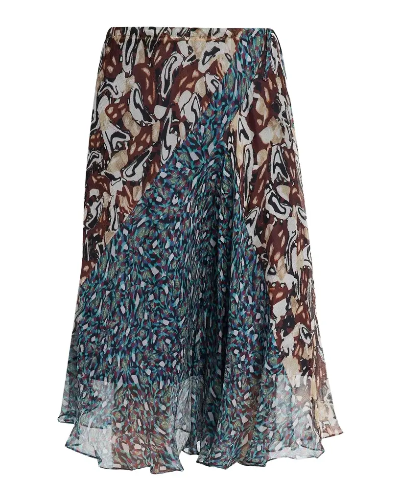 Sibanna Patchwork Crinkle Silk Chiffon Drawstring Skirt