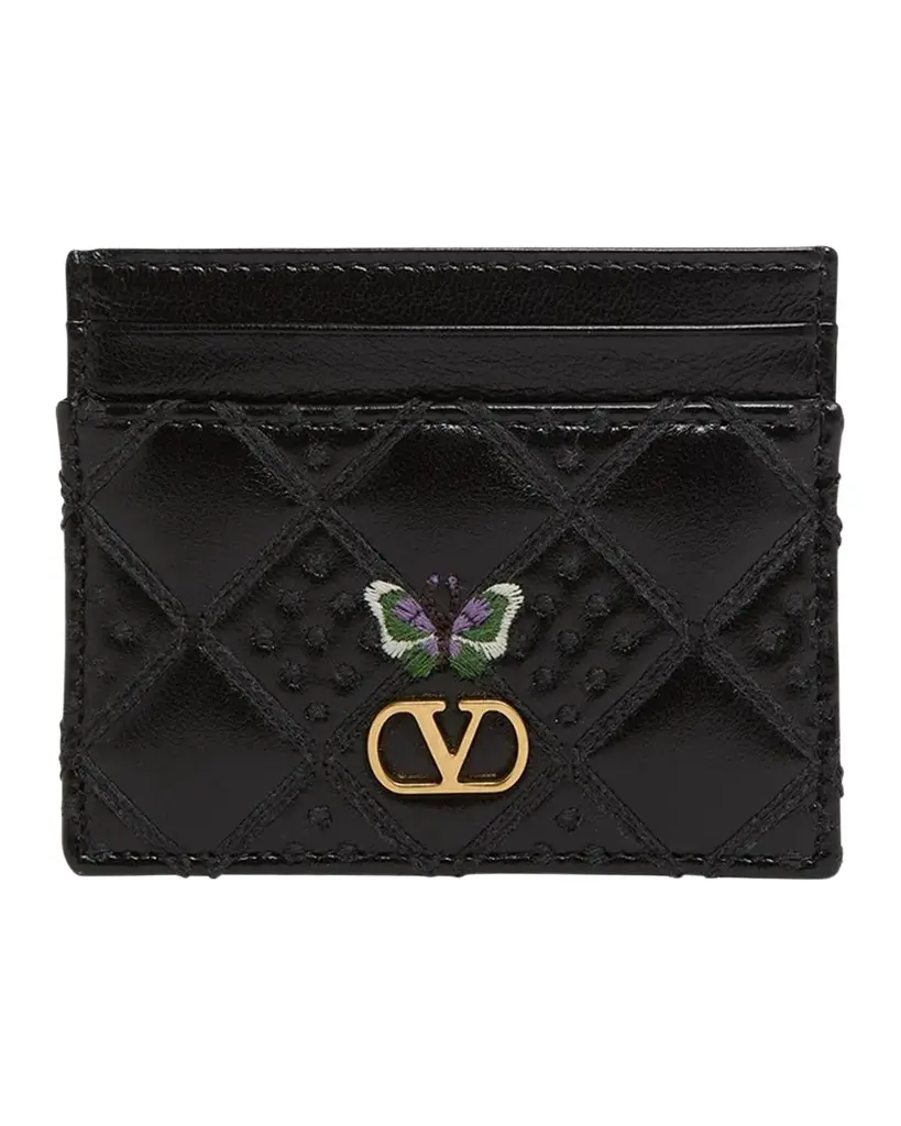 Leather VLogo Butterfly Card Holder Leather VLogo Butterfly Card Holder