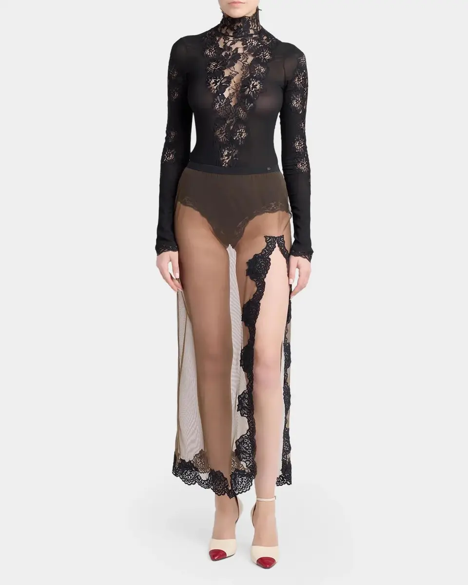 Valentino Garavani Turtleneck Lace & Jersey Long-Sleeve Bodysuit | Thumbnail 2 Valentino Garavani Turtleneck Lace & Jersey Long-Sleeve Bodysuit | Thumbnail 2
