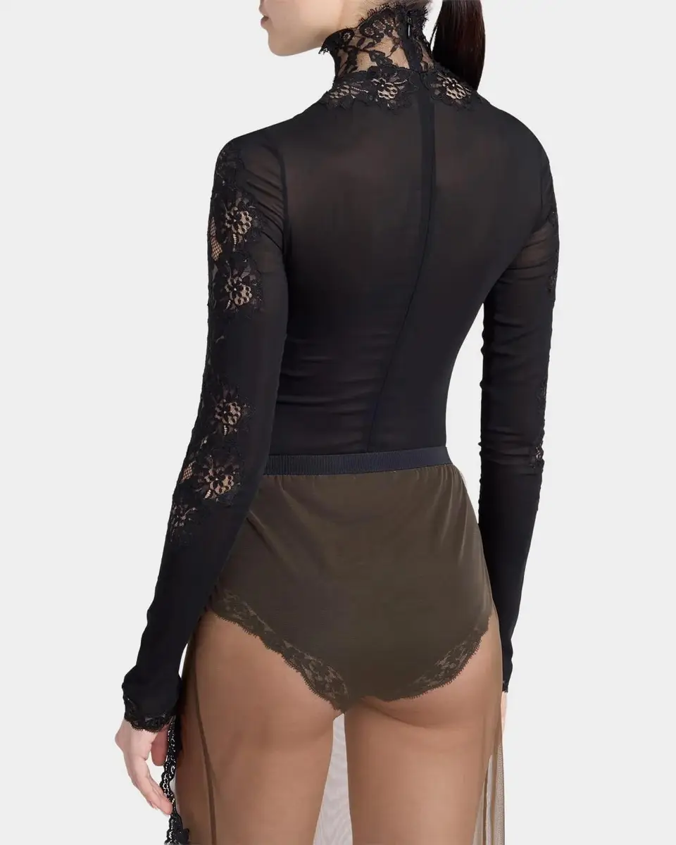 Valentino Garavani Turtleneck Lace & Jersey Long-Sleeve Bodysuit | Thumbnail 3 Valentino Garavani Turtleneck Lace & Jersey Long-Sleeve Bodysuit | Thumbnail 3