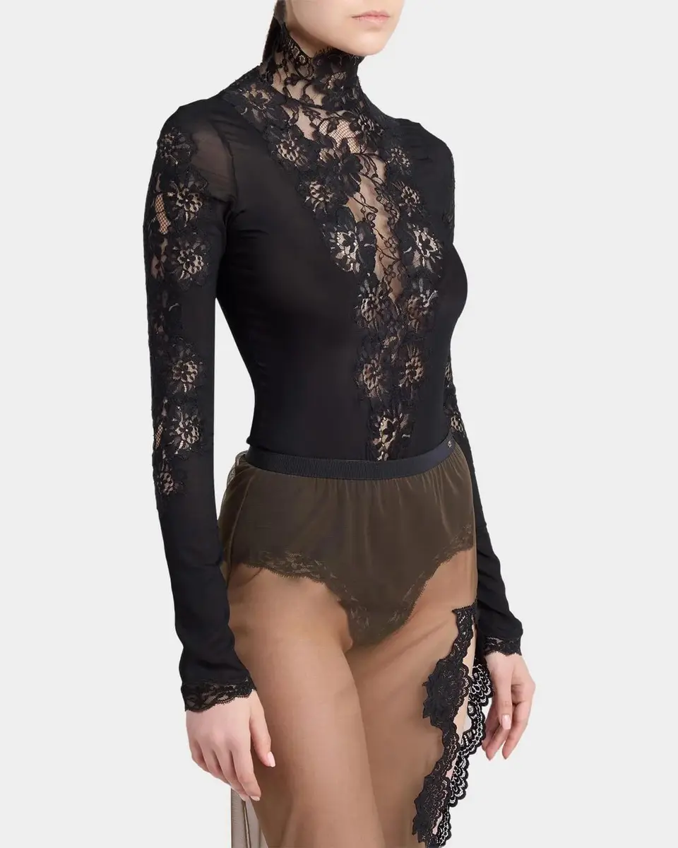 Valentino Garavani Turtleneck Lace & Jersey Long-Sleeve Bodysuit | Thumbnail 4 Valentino Garavani Turtleneck Lace & Jersey Long-Sleeve Bodysuit | Thumbnail 4