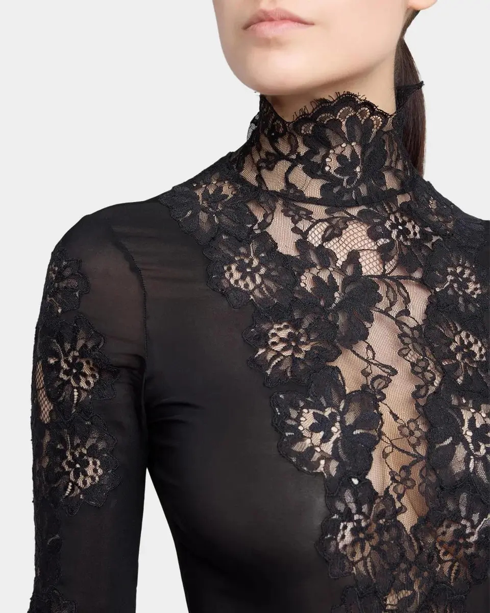 Valentino Garavani Turtleneck Lace & Jersey Long-Sleeve Bodysuit | Thumbnail 5 Valentino Garavani Turtleneck Lace & Jersey Long-Sleeve Bodysuit | Thumbnail 5