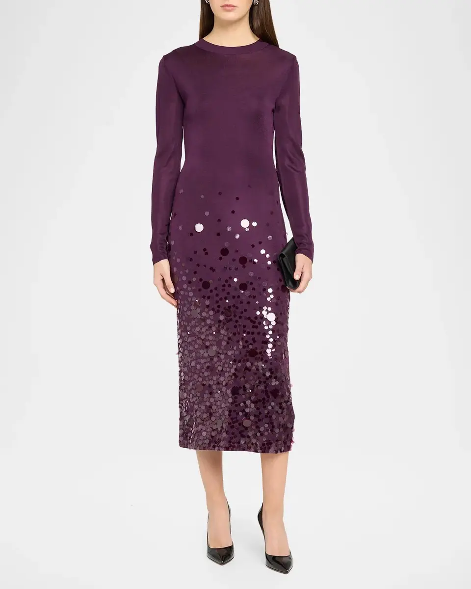 Carolina Herrera Embellished Knit Long-Sleeve Midi Dress | Thumbnail 2