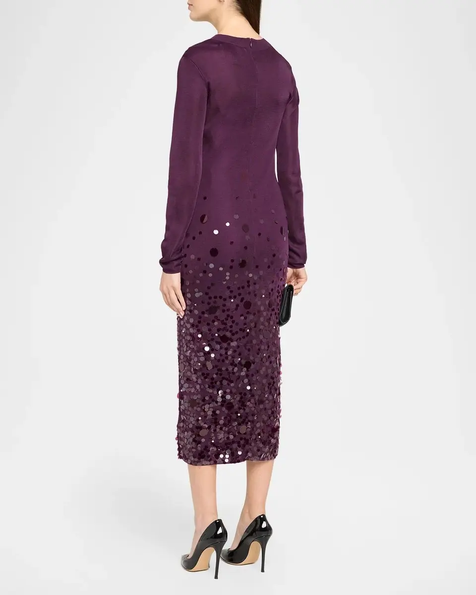 Carolina Herrera Embellished Knit Long-Sleeve Midi Dress | Thumbnail 3
