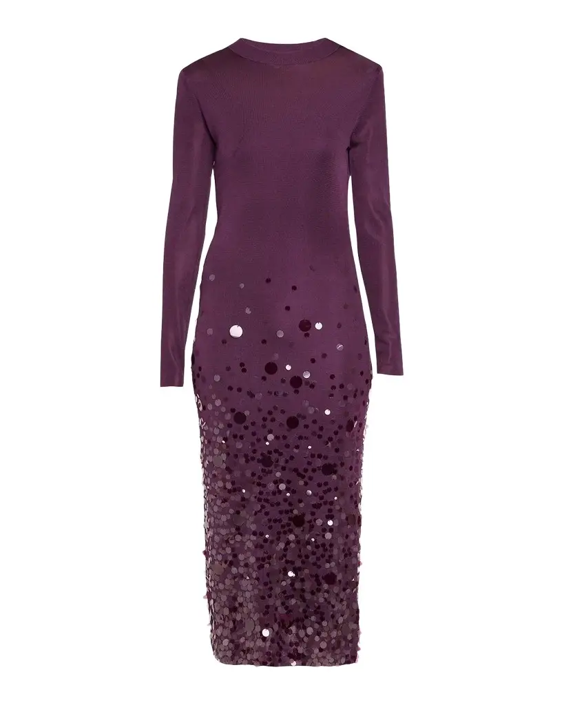 Embellished Knit Long-Sleeve Midi Dress Embellished Knit Long-Sleeve Midi Dress