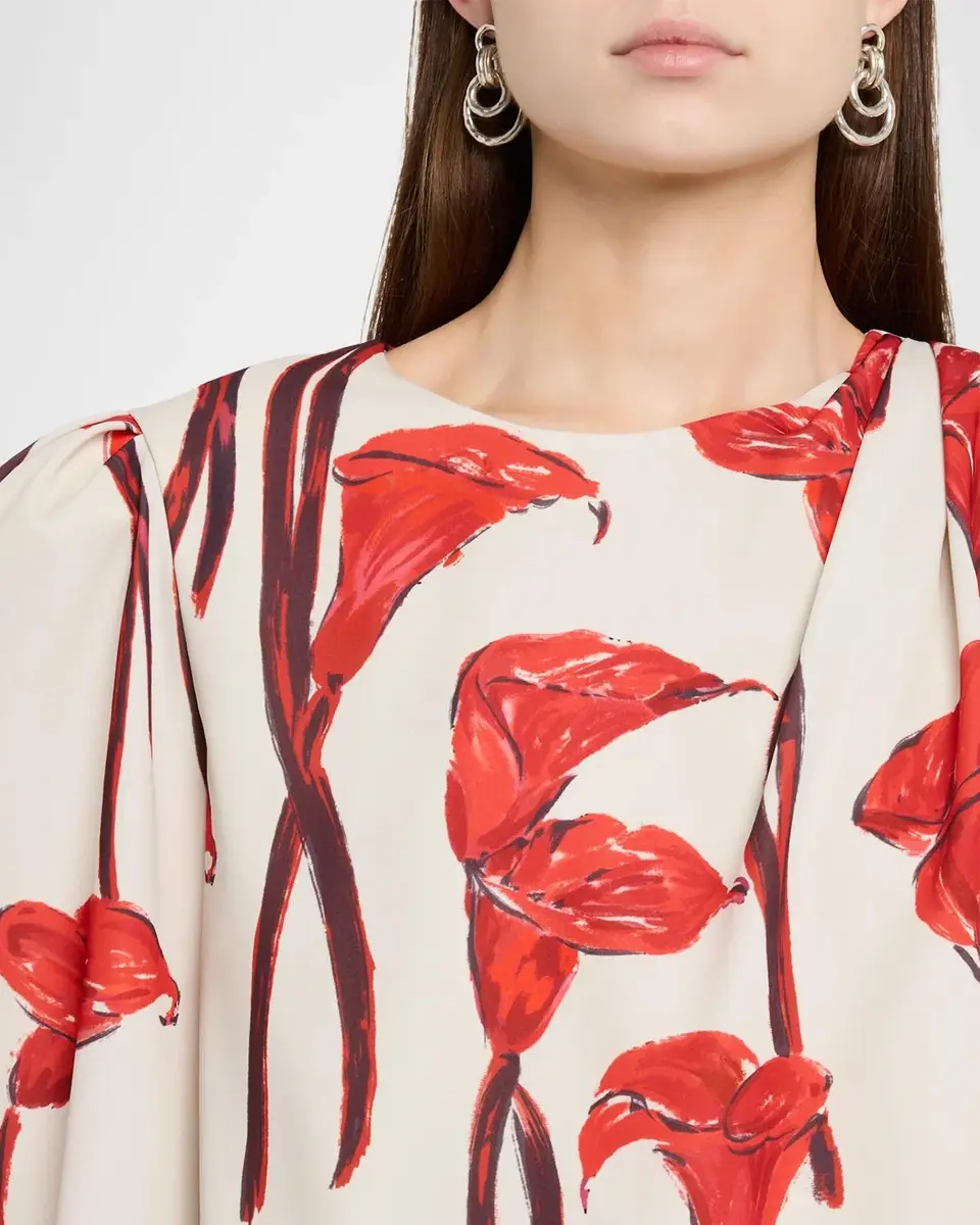 Carolina Herrera Cala Lily Crepe Draped-Sleeve Blouse | Thumbnail 5 Carolina Herrera Cala Lily Crepe Draped-Sleeve Blouse | Thumbnail 5