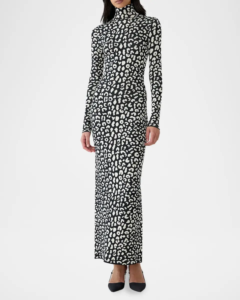 Carolina Herrera Long-Sleeve Leopard Maxi Turtleneck Dress | Thumbnail 2 Carolina Herrera Long-Sleeve Leopard Maxi Turtleneck Dress | Thumbnail 2