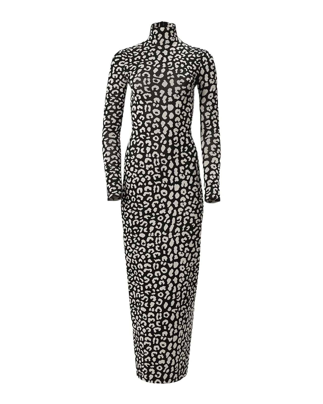 Long-Sleeve Leopard Maxi Turtleneck Dress